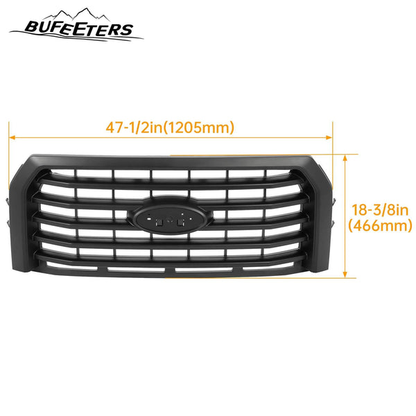 BUFEETERS  Front Bumper Upper Grille Fit For 2015 2016 2017 Ford F150 F-150,Horizontal Style,Matte Black