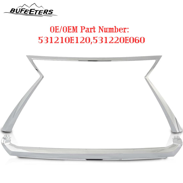 BUFEETERS  2PCS Front Grille Upper & Lower Molding Trim Chrome Fit For 2016 2017 2018 2019 Lexus RX350 RX450h,Factory Style