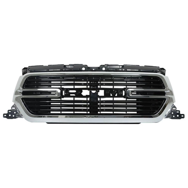 BUFEETERS Front Bumper Upper Grille Fit For 2019 2020 2021 2022 Dodge Ram 1500,Horizontal Billet Style,Gloss Black&Chrome