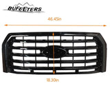 BUFEETERS  Front Bumper Upper Grille Fit For 2015 2016 2017 Ford F150,Horizontal Billet Style,Gloss Black
