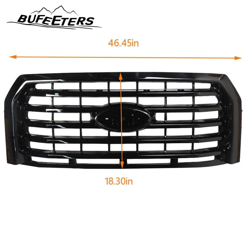 BUFEETERS  Front Bumper Upper Grille Fit For 2015 2016 2017 Ford F150,Horizontal Billet Style,Gloss Black