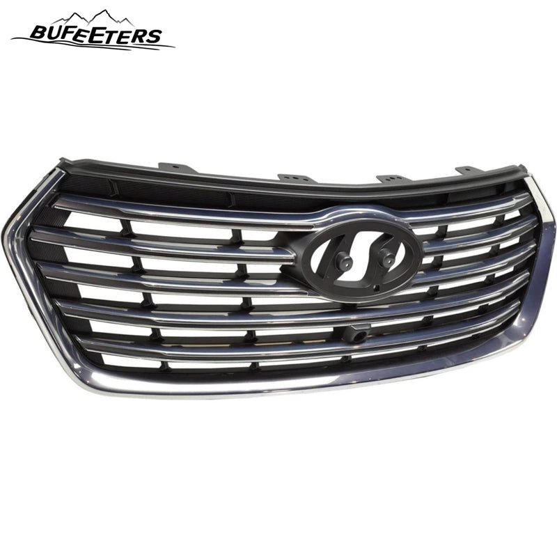 BUFEETERS    Front Bumper Grille With Camera Hole Fit For 2017 2018 2019 Hyundai Santa Fe XL,Horizontal Billet Style,Chrome&Gray