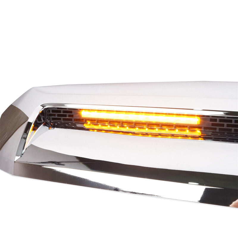 BUFEETERS  Front Hood Bulge Molding With Light  Fit For 2014 2015 2016 2017 2018 2019 2020 2021 Toyota Tundra,White+Chrome