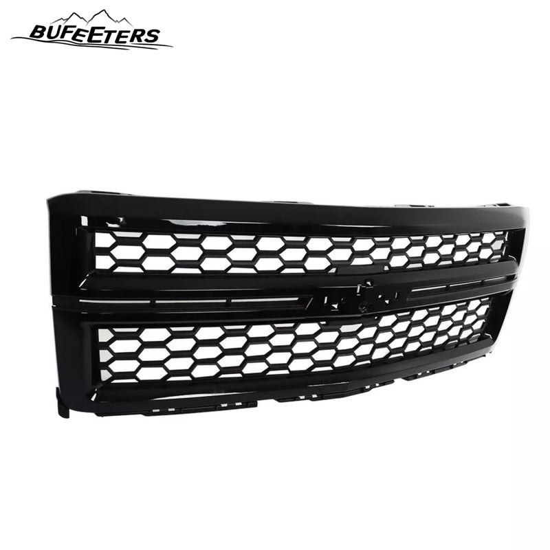BUFEETERS Front Bumper Upper Grille Fit For 2014 2015 Chevy Silverado 1500,Honeycomb Style,Gloss Black