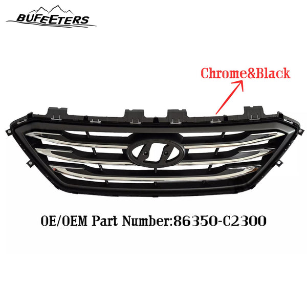 BUFEETERS    Front Bumper Upper Grille Fit For 2015 2016 2017 Hyundai Sonata Sport,Chrome&Black