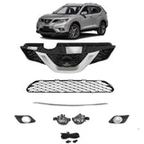 BUFEETERS 5PCS Front Upper and Lower Grille and Fog Light Kit Set Fit For 2014 2015 2016 Nissan Rogue,Honeycomb Style,Chrome&Black