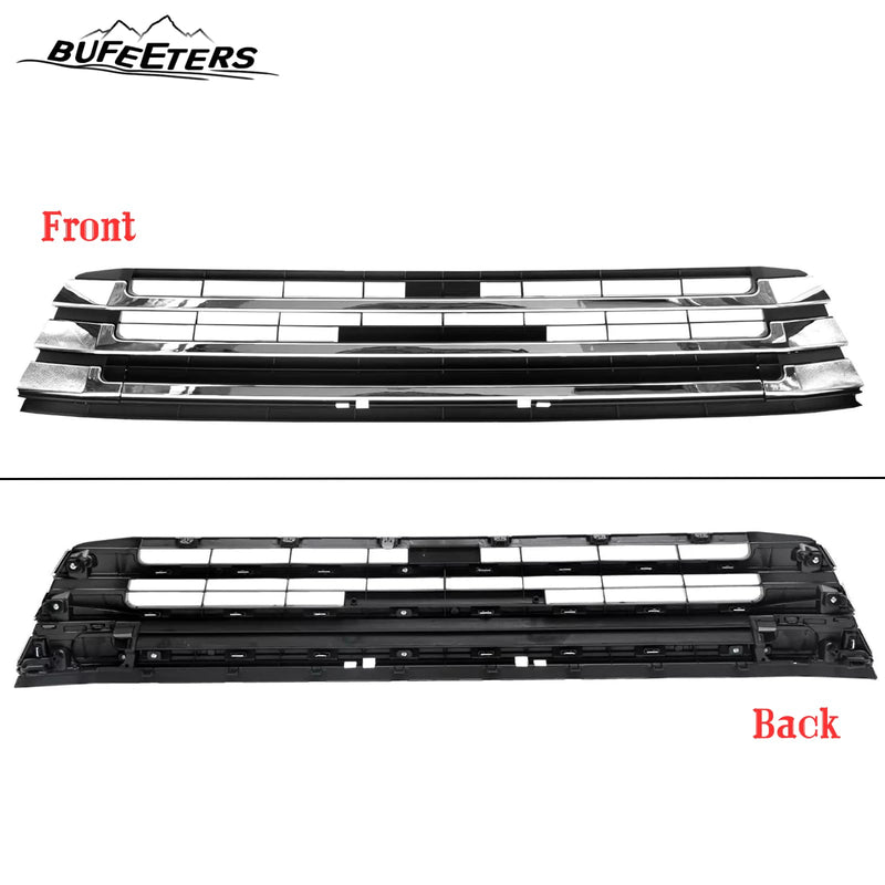 BUFEETERS Front Bumper Upper + Lower Grille w/O Camera Hole Fit For 2017 2018 2019 Toyota Highlander,Mesh Style,Chrome&Black