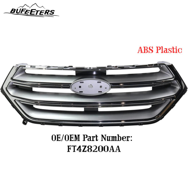 BUFEETERS  Front Upper Grille Assembly W/o Camera Hole Fit For 2015 2016 2017 2018 Ford Edge,Factory Style,Chrome Shell with Silver Insert