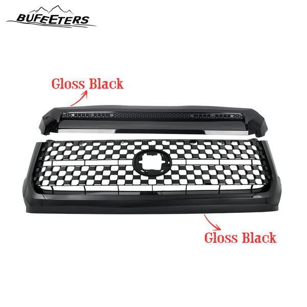 BUFEETERS  Front Bumper Upper Grille Grill & Hood Bulge Fit For 2014 2015 2016 2017 2018 2019 2020 Toyota Tundra,Honeycomb Style,Gloss Black