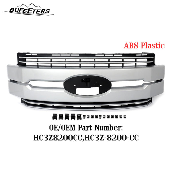 BUFEETERS Front Bumper Upper Grille Fit For 2017 2018 2019 F-250 F-350 F-450 F-550 Super Duty,Lariat Style,UX Ingot Silver&Matte Black