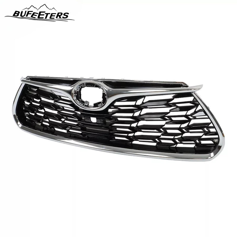 BUFEETERS Front Bumper Upper Grille w/Camera Hole Position Fit For 2020 2021 2022 Toyota Highlander,Mesh Style,Chrome&Black