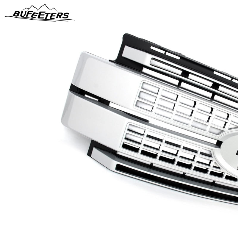 BUFEETERS Front Bumper Upper Grille W/o Camera Hole Fit For 2017 2018 2019 F-250 F-350 F-450 F-550 Super Duty,Platinum Style,Ingot Silver&Black