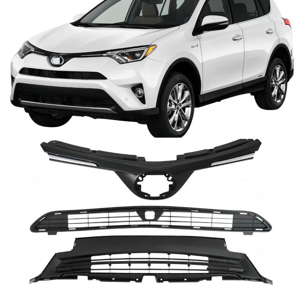 BUFEETERS  Front Upper Lower Grille Towing Covers Combo Fit For Toyota RAV4 2016-2018,Black