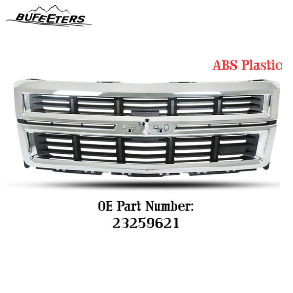BUFEETERS Front Bumper Upper Grille Fit For 2014 2015 Chevy Silverado 1500,Factory Style,Black Grille with Chrome Surround