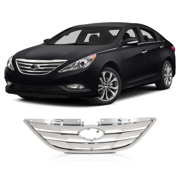 BUFEETERS     Front Bumper Upper Grille Assembly Chrome Fit For 2011 2012 2013 Hyundai Sonata