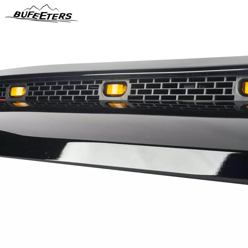 BUFEETERS  Front Upper Hood Scoop With Small Lights Fit For Toyota Tundra 2014 2015 2016 2017 2018 2019 2020 2021,Gloss Black