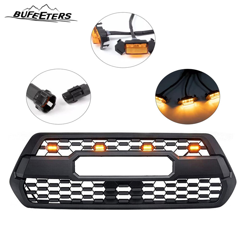 BUFEETERS   Front Bumper Grille With Accessories&4 LED Fit For 2016 2017 2018 2019 2020 2021 2022 2023 Toyota Tacoma,Mesh Style,Matte Black