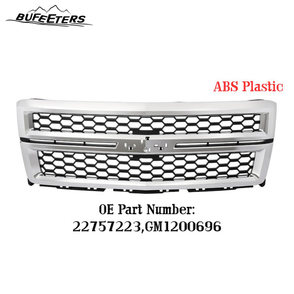 BUFEETERS Front Bumper Upper Grille Fit For 2014 2015 Chevy Silverado 1500,Honeycomb Style,Chrome&Black