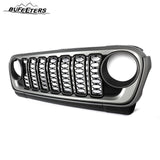 BUFEETERS  Front Bumper Upper Grille w/O Camera Hole Fit For 2018 2019 2020 2021 2022 2023 2024 Jeep Wrangler JL Gladiator JT,Rubicon Style,Matte Black&Billet Silver Metallic