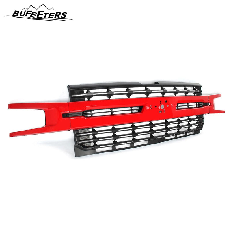BUFEETERS Front Bumper Upper Grille Fit For 2019 2020 2021 Chevy Silverado 1500,LT Style/Horizontal Billet Style,WA130X Red Hot&Matte Black