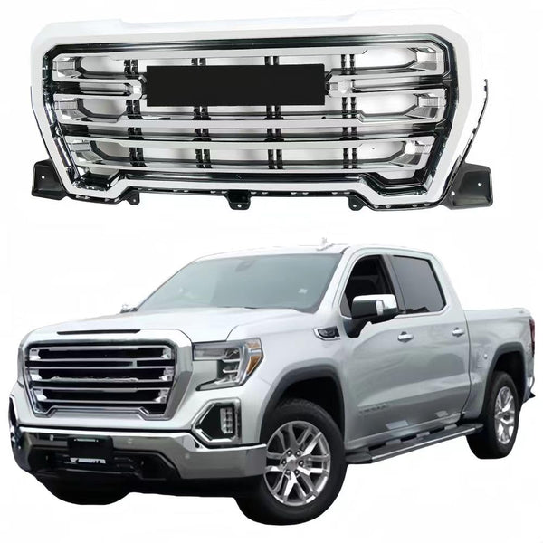 BUFEETERS Front Bumper Upper Chrome Grille Fit For 2019 2020 2021 GMC Sierra 1500 SLT,Mesh Style