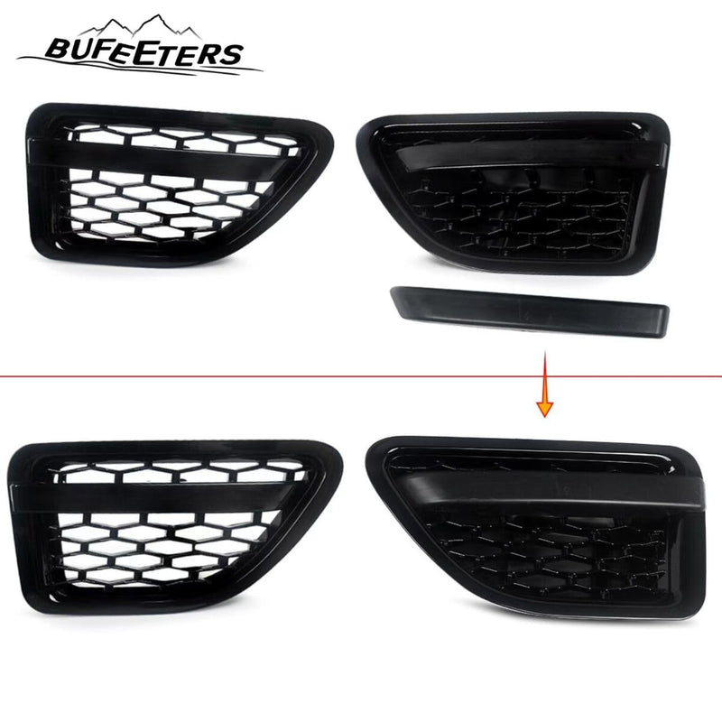 BUFEETERS  Front Grille Pair Air Side Vents Fit For 2006 2007 2008 2009 Range Rover Sport,Honeycomb Style,Gloss Black