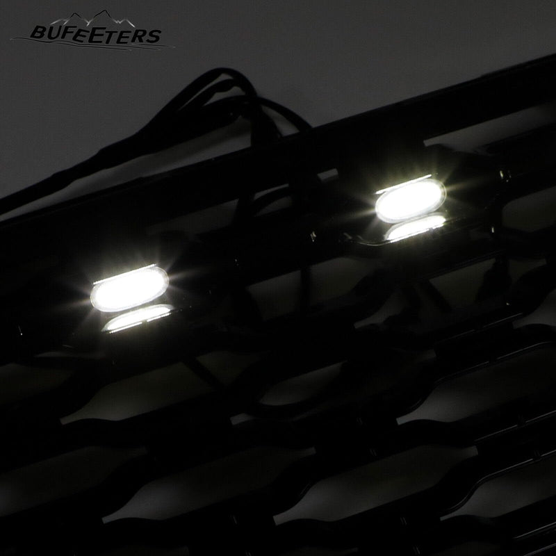 BUFEETERS Front Bumper Upper Grille w/ LED Fit For 2013 2014 2015 2016 2017 Land Rover Range Rover Vogue L405,Mesh Style,Gloss Black