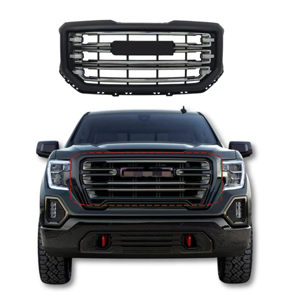 BUFEETERS Front Bumper Grille  Fit For 2016 2017 2018 2019 Gmc Sierra 1500,Horizontal Billet Style,Black &Bright Chrome Plating