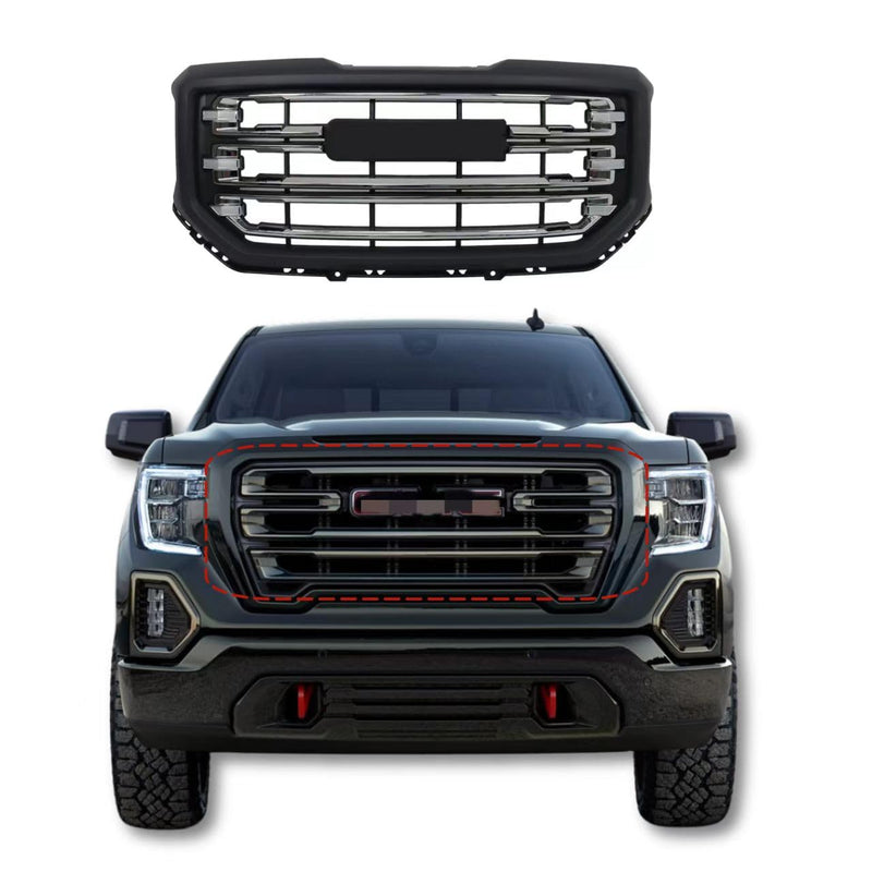 BUFEETERS Front Bumper Grille  Fit For 2016 2017 2018 2019 Gmc Sierra 1500,Horizontal Billet Style,Black &Bright Chrome Plating