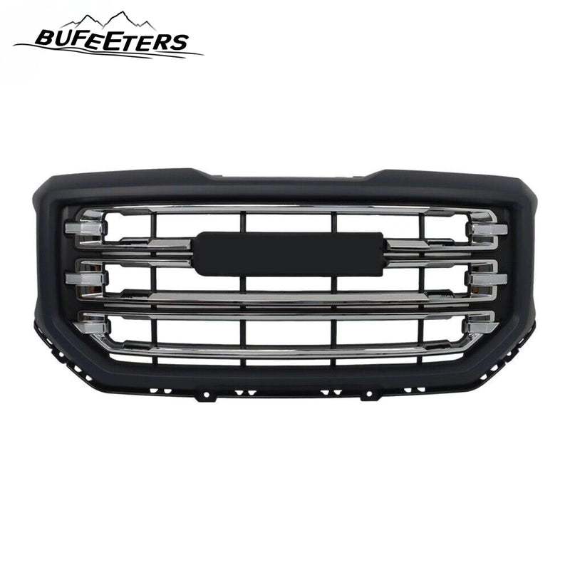 BUFEETERS Front Bumper Grille  Fit For 2016 2017 2018 2019 Gmc Sierra 1500,Horizontal Billet Style,Black &Bright Chrome Plating