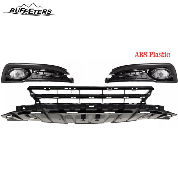 BUFEETERS  5PCS Front Lower Grille & Fog Light Assembly Fit For 2013 2014 2015 Honda Civic Sedan,Mesh Style,Black