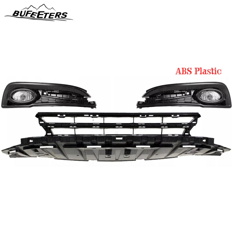 BUFEETERS  5PCS Front Lower Grille & Fog Light Assembly Fit For 2013 2014 2015 Honda Civic Sedan,Mesh Style,Black