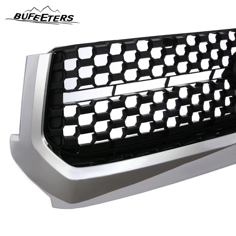 BUFEETERS Front Bumper Upper Grille Fit For 2014 2015 2016 2017 2018 2019 2020 Toyota Tundra,Honeycomb Style,Chrome&Matte Black