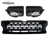 BUFEETERS 3Pcs Front Side Grille Vent Mesh Bar Trim Fit For 2014 2015 2016 Discovery 4 LR4,Mesh Style,Full Gloss Black