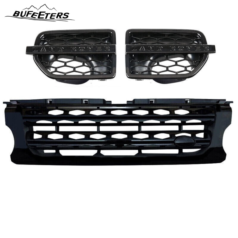 BUFEETERS 3Pcs Front Side Grille Vent Mesh Bar Trim Fit For 2014 2015 2016 Discovery 4 LR4,Mesh Style,Full Gloss Black