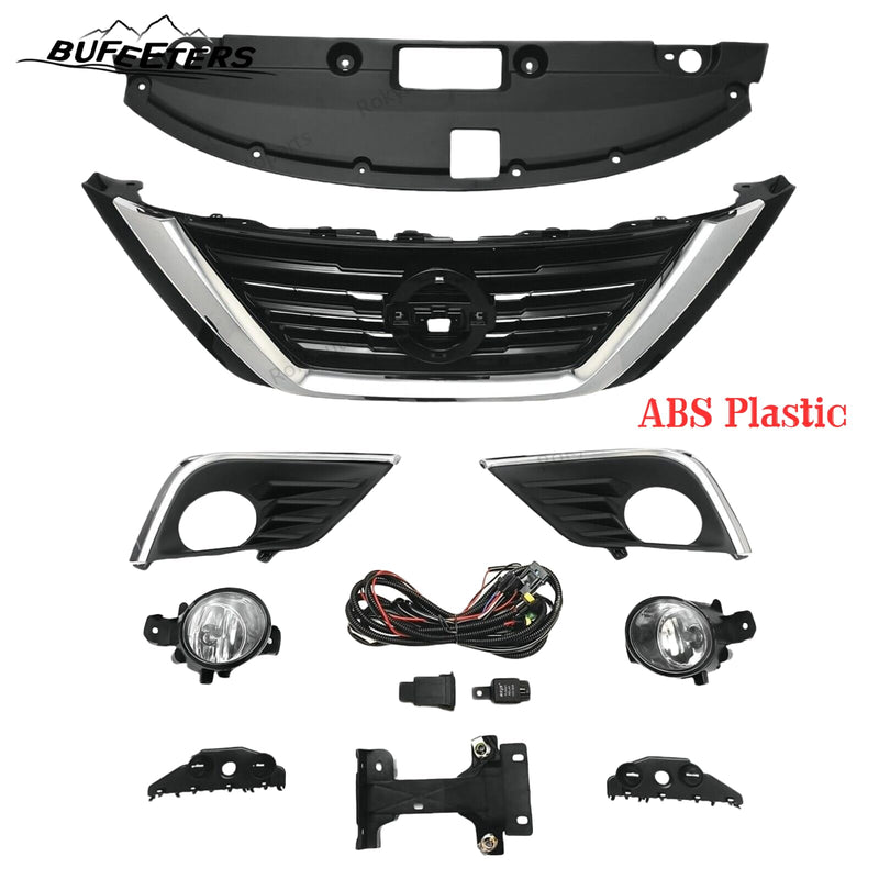 BUFEETERS  9PCS Front Grille Fog Light Kit + Radiator Cover + Bumper Bracket Fit For 2016 2017 2018 Nissan Altima,Mesh Style,Chrome&Black