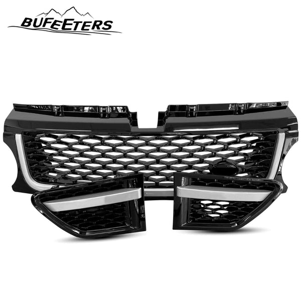 BUFEETERS  Front Grille Air Side Vent Set Fit For 2010 2011 2012 2013 Land Rover Range Rover Sport L320,Mesh Style,Black&Silver