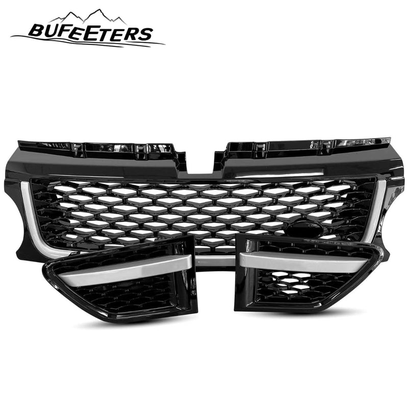 BUFEETERS  Front Grille Air Side Vent Set Fit For 2010 2011 2012 2013 Land Rover Range Rover Sport L320,Mesh Style,Black&Silver
