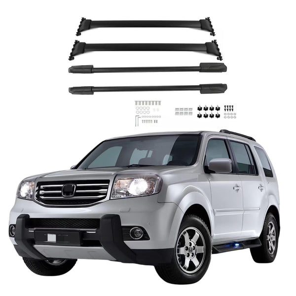 BUFEETERS  4Pcs Roof Rack Side Rail + Cross Bar Fit For Honda Pilot 2009 2010 2011 2012 2013 2014 2015,Black