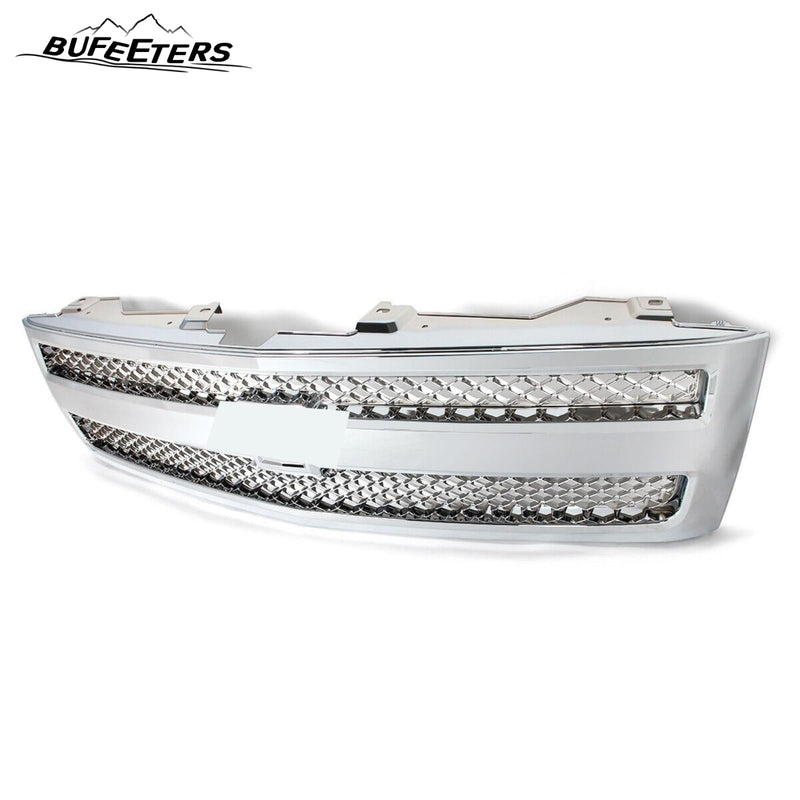 BUFEETERS Front Upper Chrome Grille w/ Chrome Insert Fit For 2007 2008 2009 2010 2011 2012 2013 Chevy Silverado 1500,Mesh Insert Style,Chrome&Silver