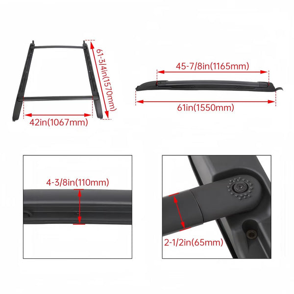 BUFEETRES Double Cab Top Roof Rack Cross Bars Side Rails Set Fit For 2005-2023 Toyota Tacoma,165lbs