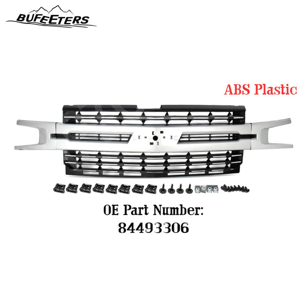 BUFEETERS Front Bumper Upper Grille Fit For 2019 2020 2021 Chevy Silverado 1500,Factory Style,WA636R Silver lce Metallic&Matte Black