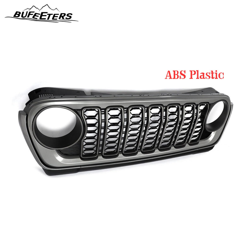 BUFEETERS  Front Bumper Upper Grille w/O Camera Hole Fit For 2018 2019 2020 2021 2022 2023 2024 Jeep Wrangler JL Gladiator JT,Rubicon Style,Matte Black&Billet Silver Metallic