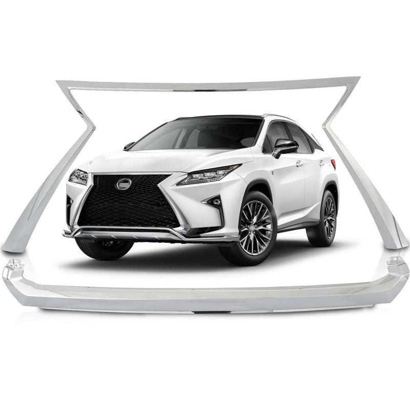 BUFEETERS  2PCS Front Grille Upper & Lower Molding Trim Chrome Fit For 2016 2017 2018 2019 Lexus RX350 RX450h,Factory Style