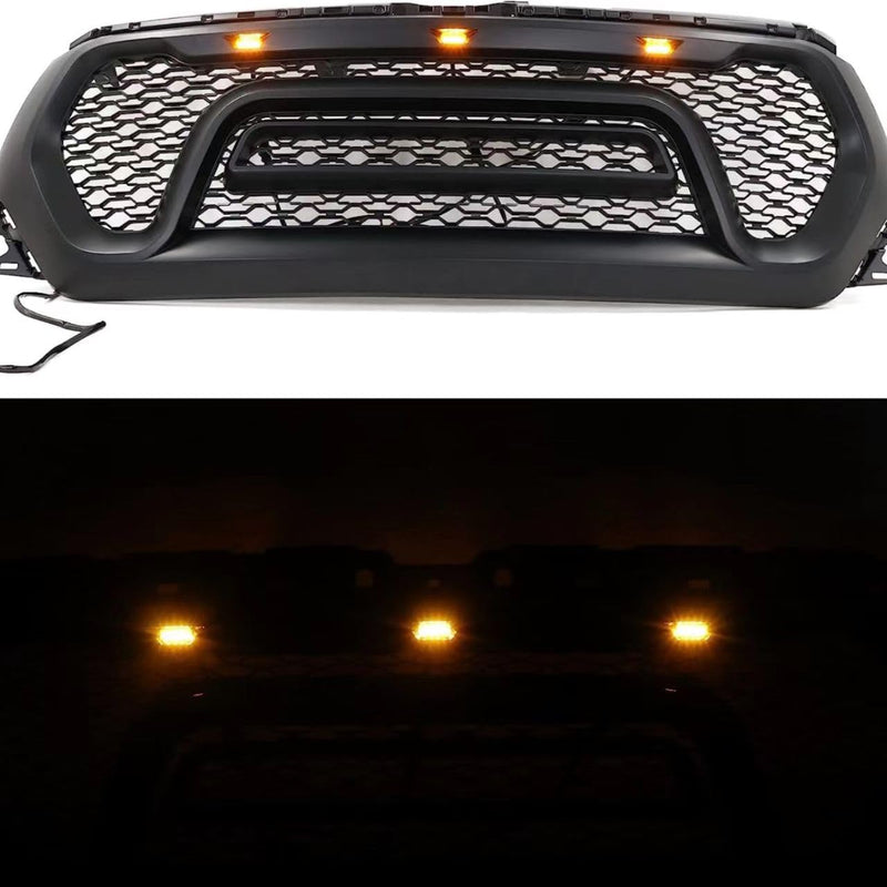 BUFEETERS  Front Upper Grille w/LED Fit For 2019 2020 2021 2022 2023 Dodge Ram 1500,Rebel Style,Matte Black