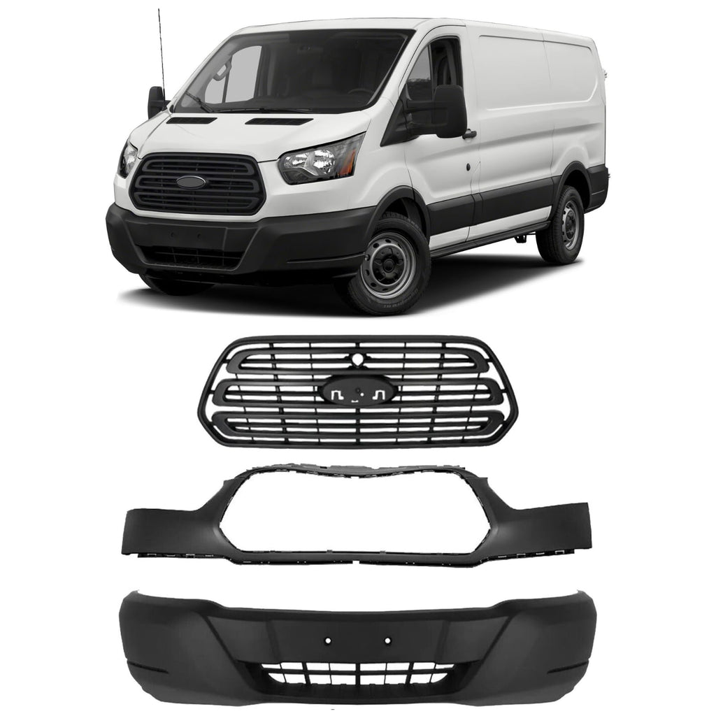BUFEETERS Front Bumper Cover & Grille Assembly Kit Fit For 2015 2016 2017 2018 2019 Ford Transit 150 250 350,Factory Style,Black
