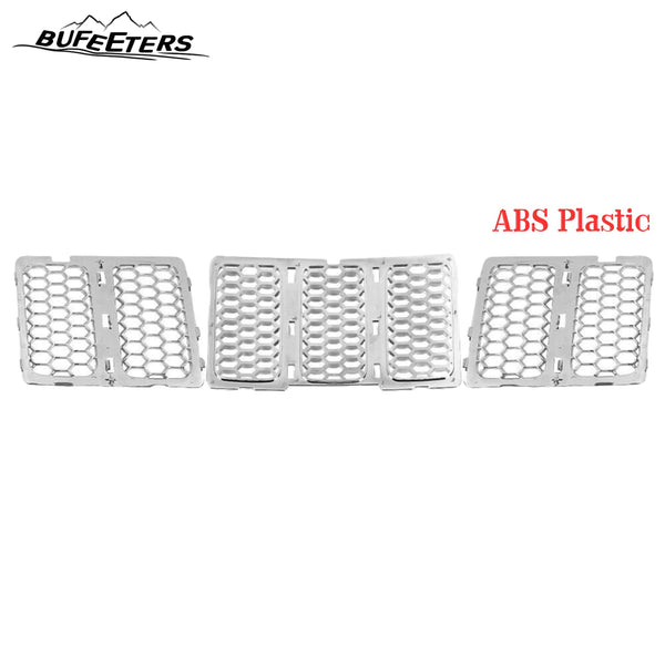 BUFEETERS   Chrome Front Grill Cover Mesh Grille Insert Kit Fit For 2014 2015 2016 Jeep Grand Cherokee,Honeycomb Style