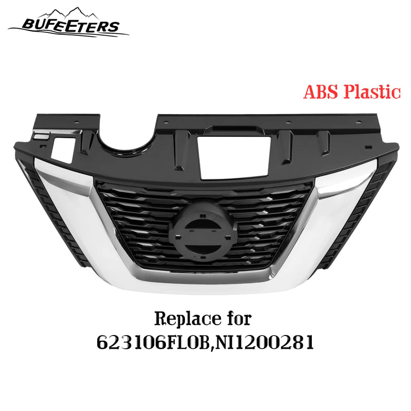 BUFEETERS Front Bumper Upper Grille Fit For 2017 2018 2019 2020 Nissan Rogue,Factory Style,Chrome&Black
