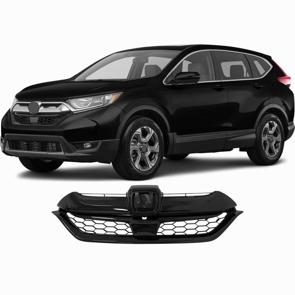 BUFEETERS  Front Bumper Upper Grille Fit For 2017 2018 2019 Honda CRV CR-V,Honeycomb Style,Gloss Black