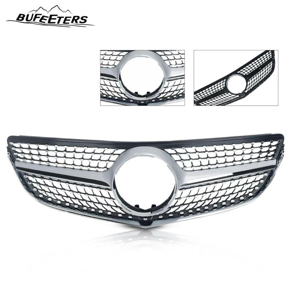 BUFEETERS  Front Bumper Upper Grille Fit For 2014 2015 2016 2017 Mercedes Benz W207 E-CLASS Coupe facelift,Diamond Style,Silver